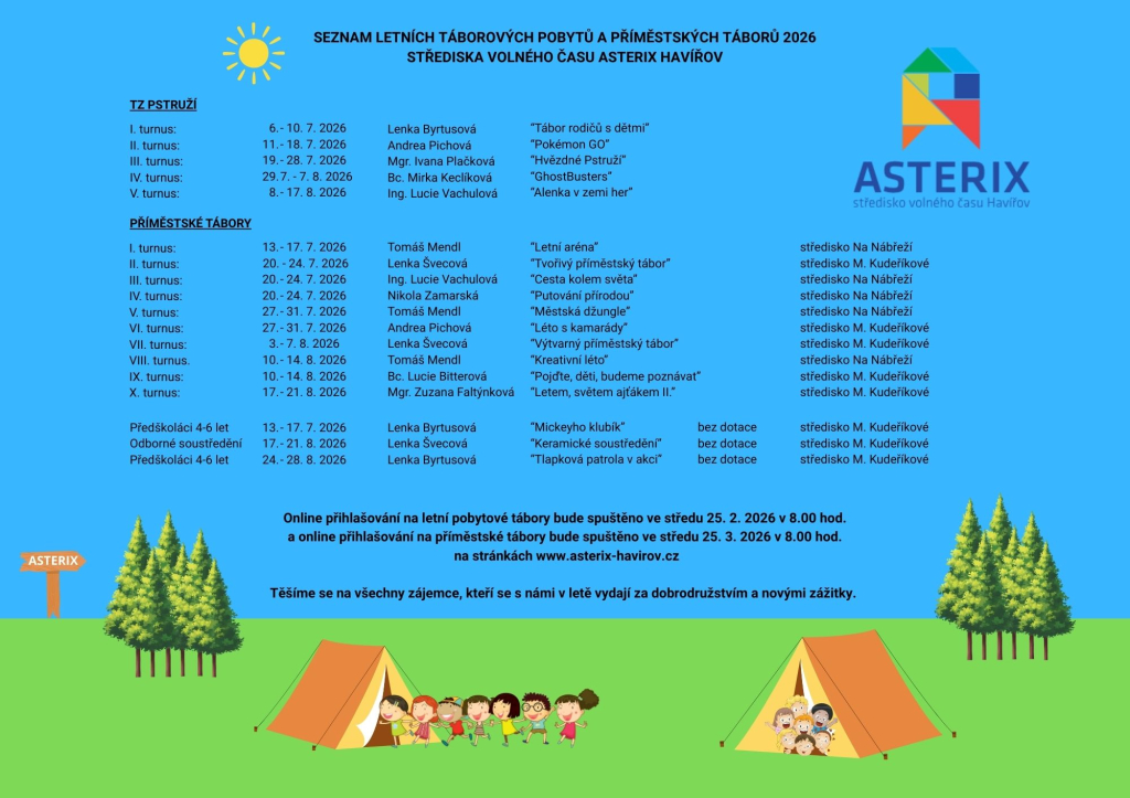 Seznam letních táborových pobytů a příměstských táborů 2026.